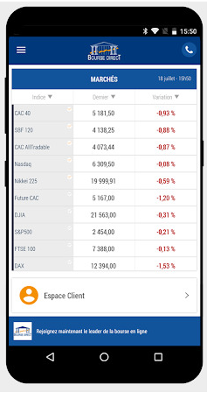 appli-mobile-bourse-direct Un exemple d'écran de l'application mobile de Bourse Direct.
